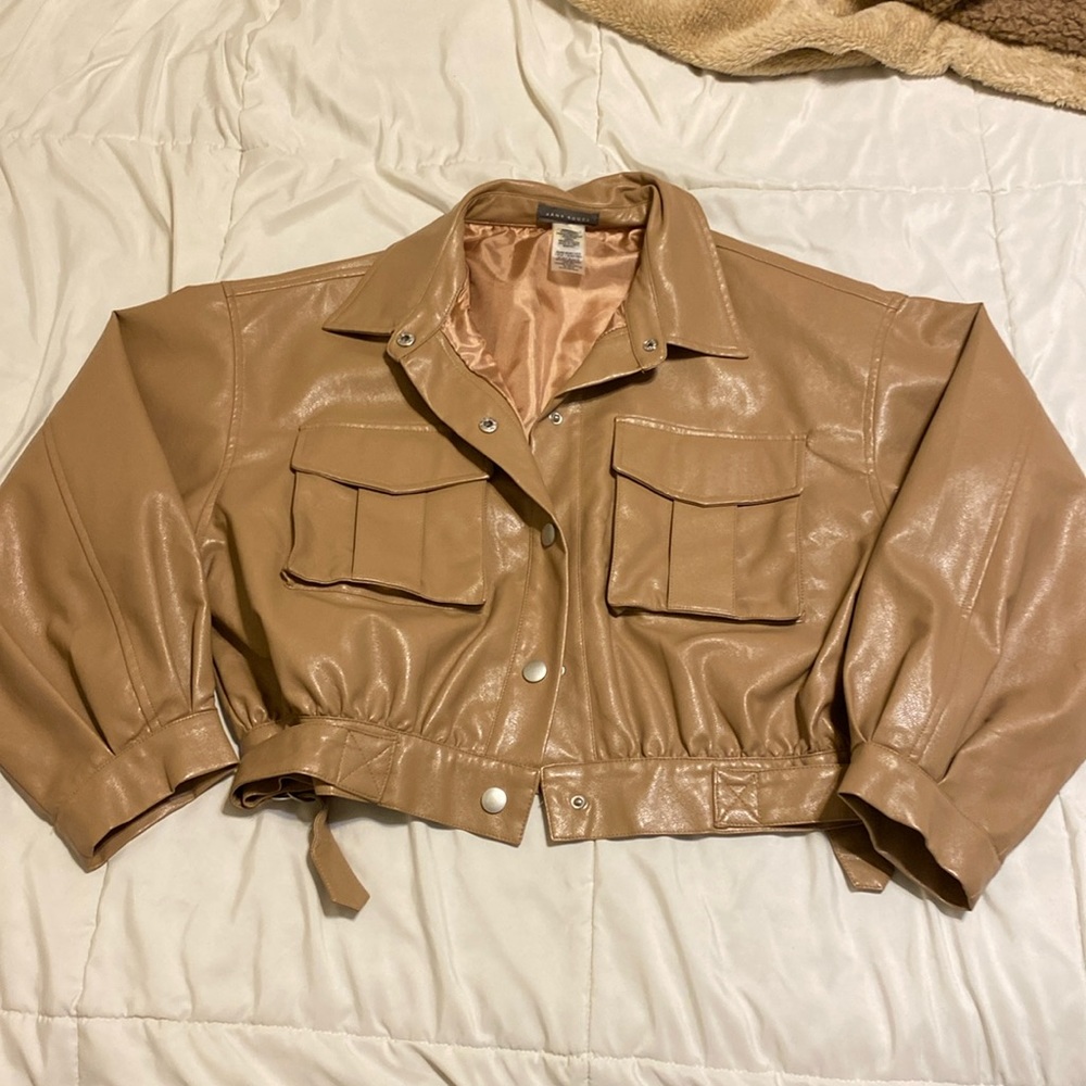 brown pleather bomber jacket